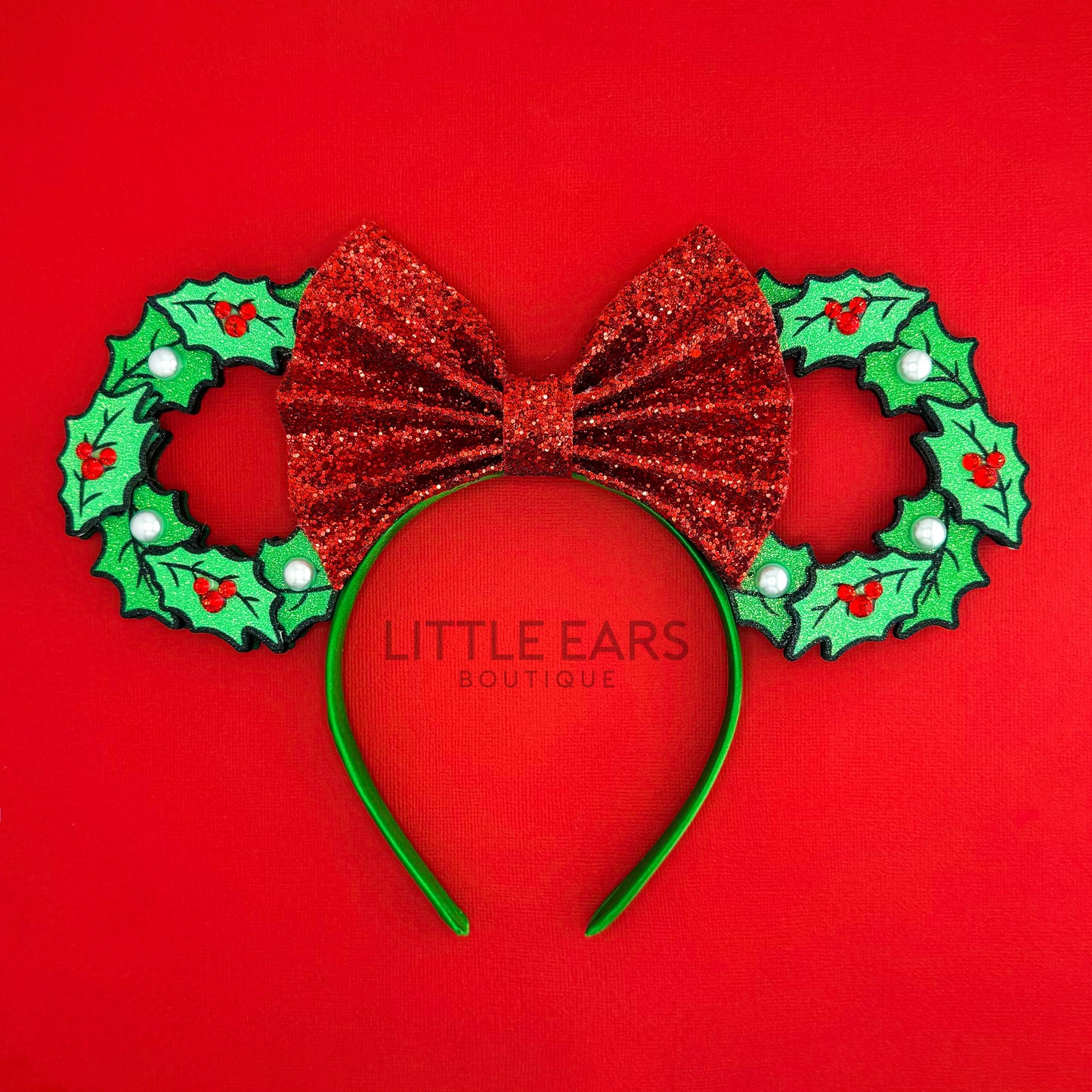 Christmas Wreath Mickey Ears - mickey ears - disney ears - mouse ears headband - little ears boutique