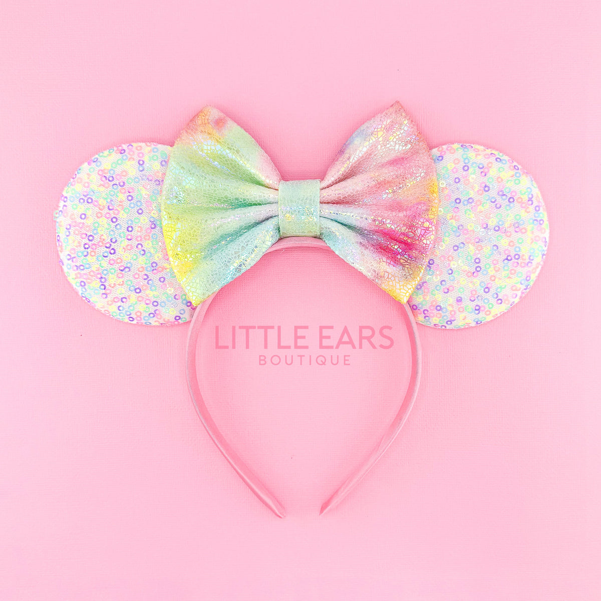 Disney Parks Rainbow Confetti Edition Minnie Ears Sparkle Headband Disney Minnie Mouse Crystal Multicolor Ears Headband  main image 3