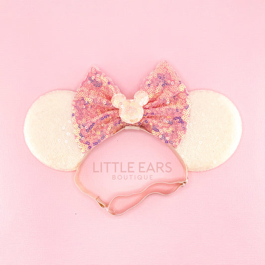 Coral & Cream Elastic Mickey Ears - mickey ears - disney ears - mouse ears headband - little ears boutique