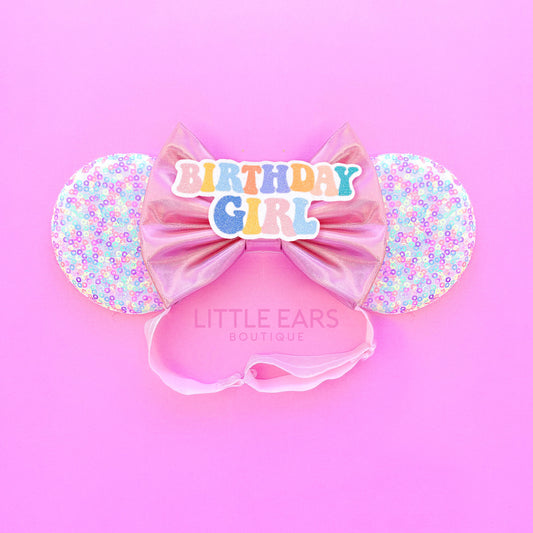 Birthday Pink Confetti Elastic Mickey Ears
