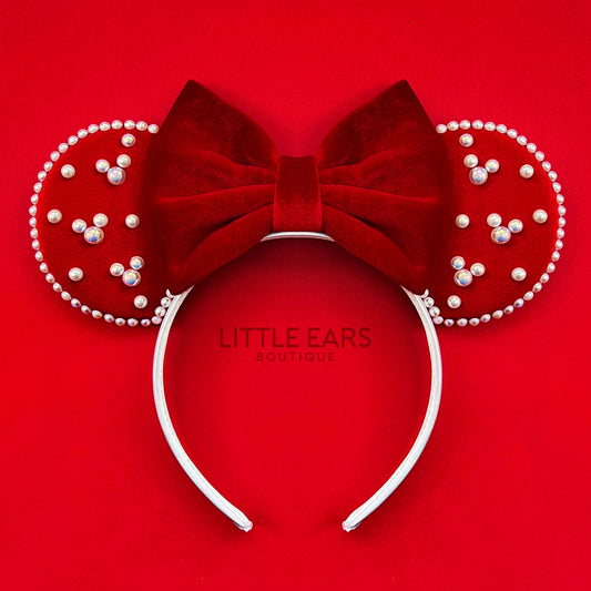 Red Velvet & Pearls Mickey Ears