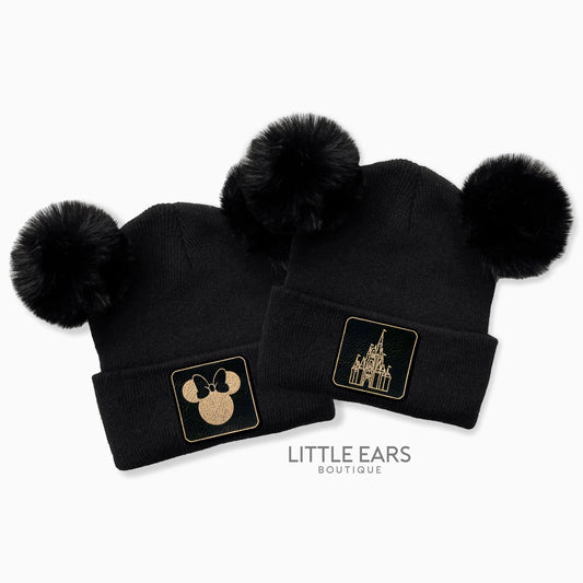 Kids Beanies with Mickey Leather Patch - mickey ears - disney ears - mouse ears headband - little ears boutique