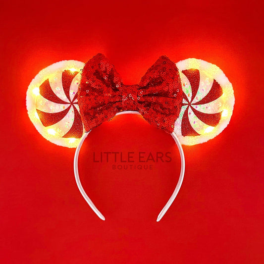 Light Up Candy Cane Christmas Mickey Ears- mickey ears disney headband mouse