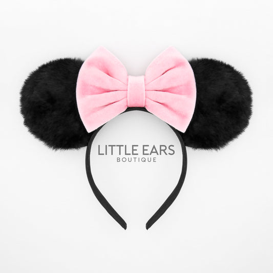 Pink Bow & Black Fur Mickey Ears