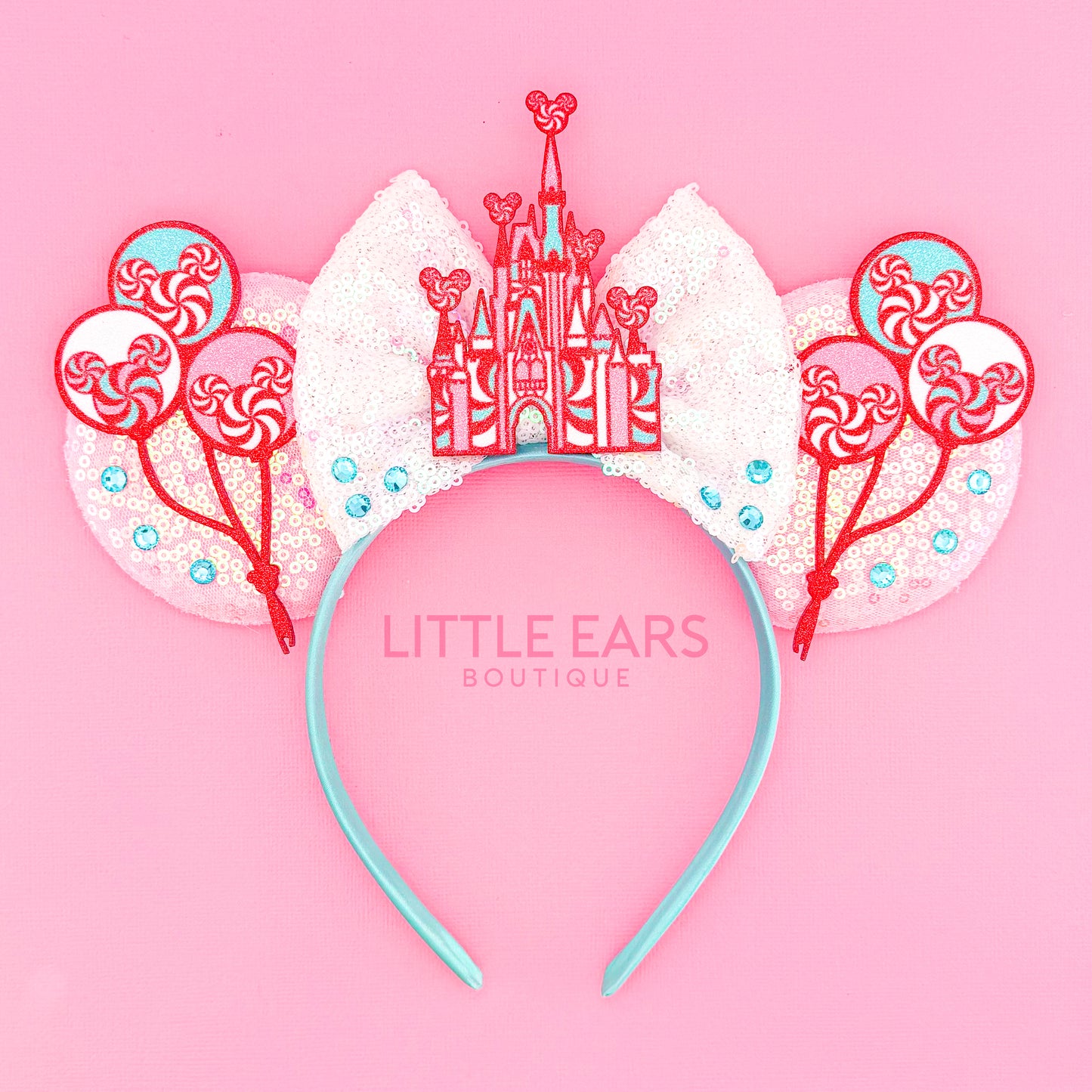 Pink & Mint Castle Christmas Mickey Ears