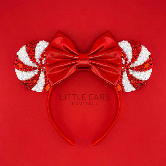 Red Candycane Sparkle Mickey Ears