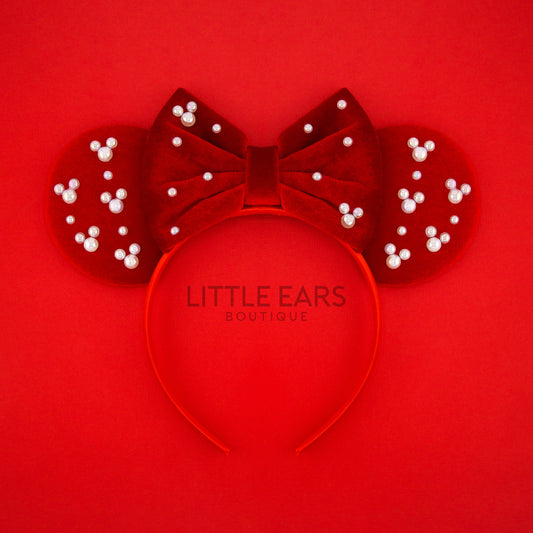 Red Pearls Mickey Ears- mickey ears disney headband mouse