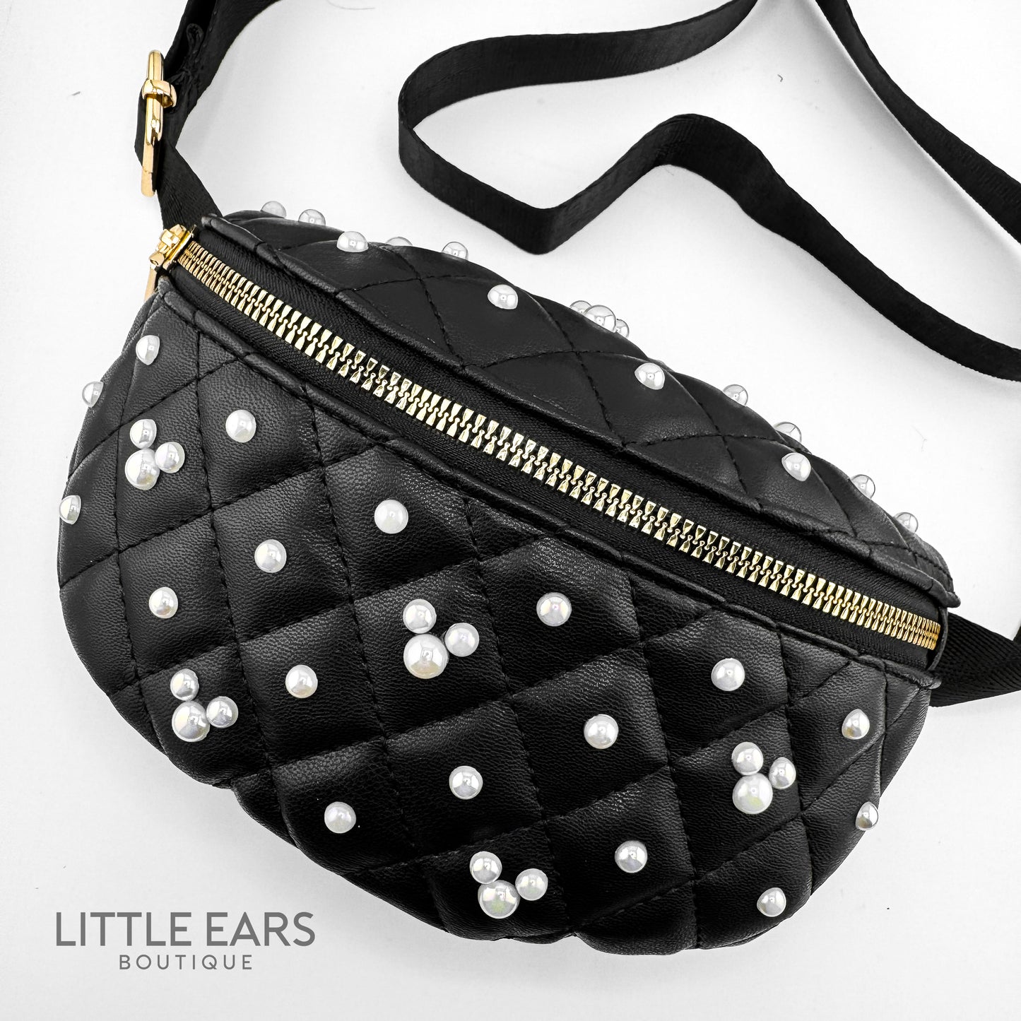 Black Quilted Fanny Pack with Mickey Pearls