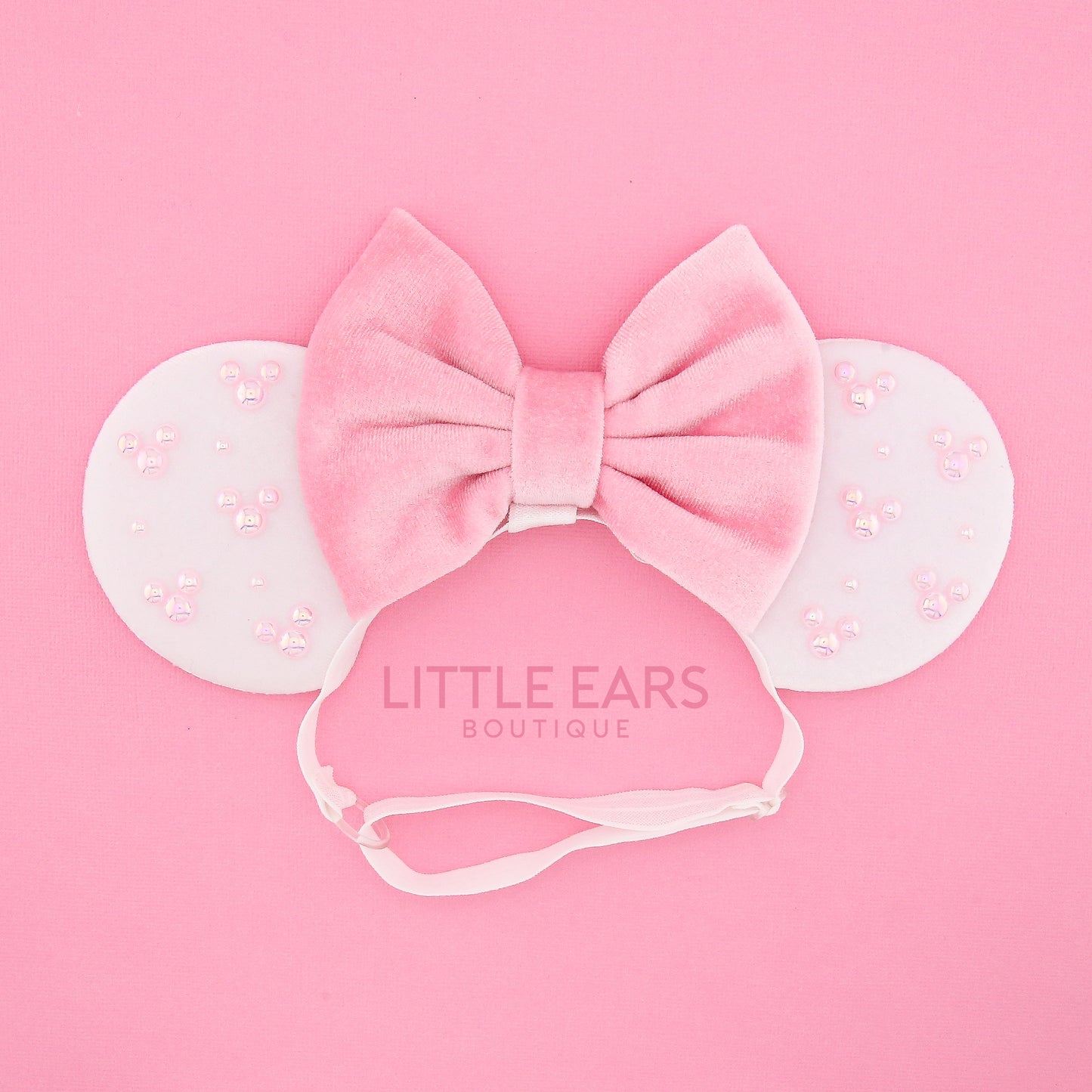 Pink & White Pearls Elastic Mickey Ears