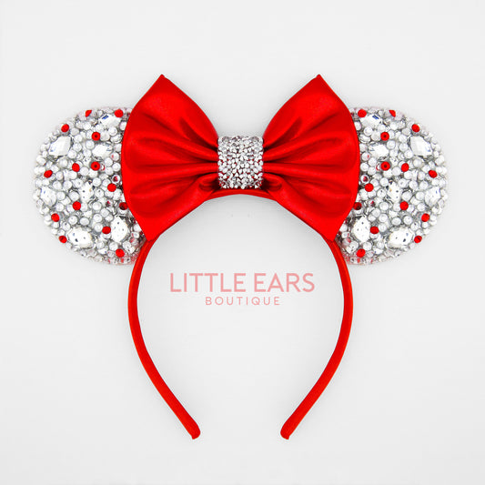 Silver & Red Bow Sparkle Mickey Ears