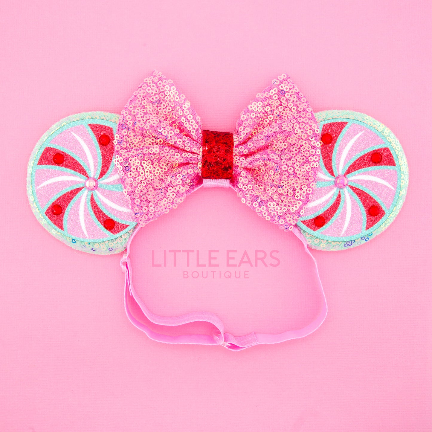 Mint & Pink Candy Cane Elastic Ears