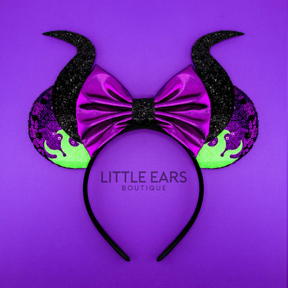 Mistress of All Evil Glitter Mickey Ears- mickey ears disney headband mouse