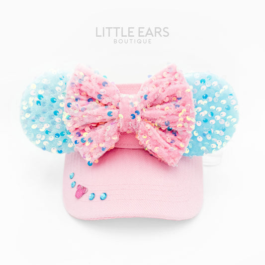 New Pink & Agua Sequin Mickey Visor - mickey ears - disney ears - mouse ears headband - little ears boutique