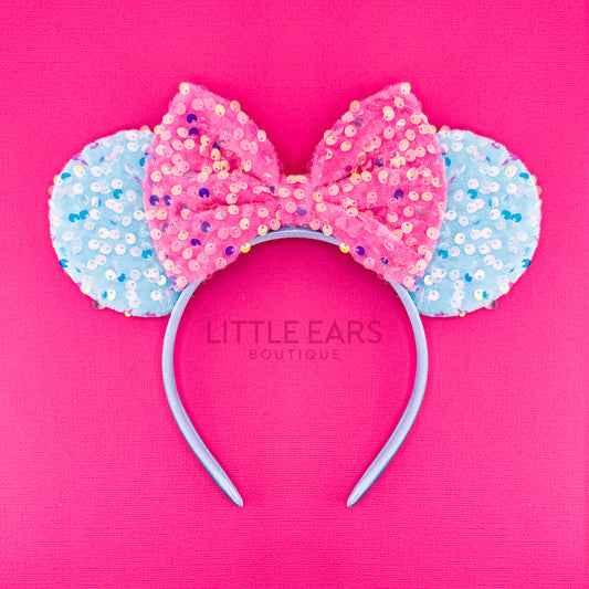 New Hot Pink & Blue Sequin Mickey Ears