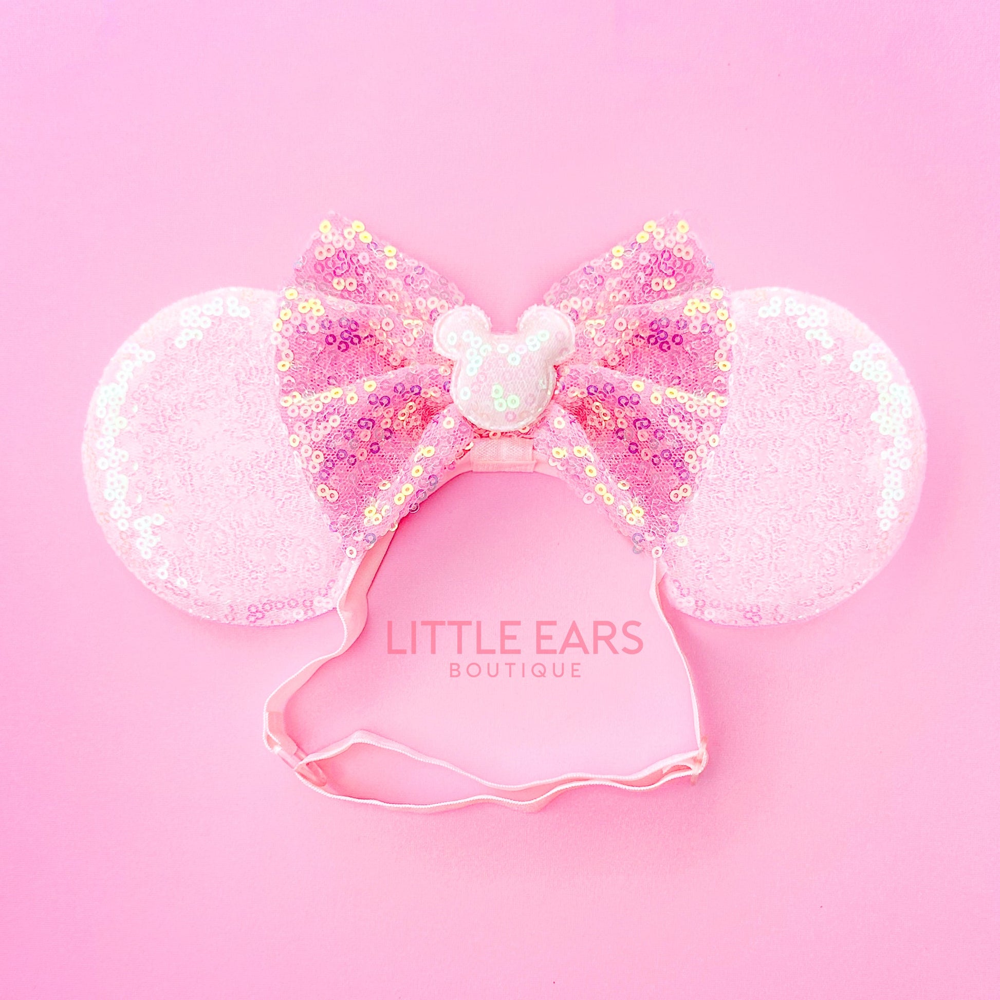 Pastel Pink Elastic Ears - Little Ears Boutique - Handmade Theme Park Inspired Mickey Ears Headband - Valentine's Day Mouse Ears