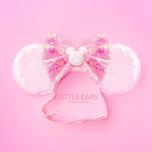 Pastel Pink Elastic Ears - Little Ears Boutique - Handmade Theme Park Inspired Mickey Ears Headband - Valentine's Day Mouse Ears