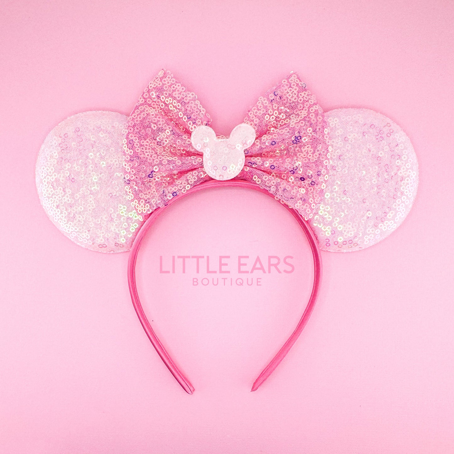 Pastel Pink Iridescent Ears - Little Ears Boutique - Handmade Theme Park Inspired Mickey Ears Headband - Valentine's Day Mouse Ears
