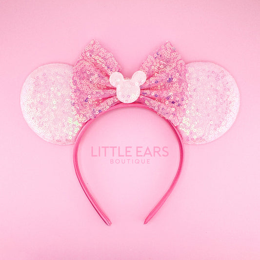 Pastel Pink Iridescent Ears - Little Ears Boutique - Handmade Theme Park Inspired Mickey Ears Headband - Valentine's Day Mouse Ears