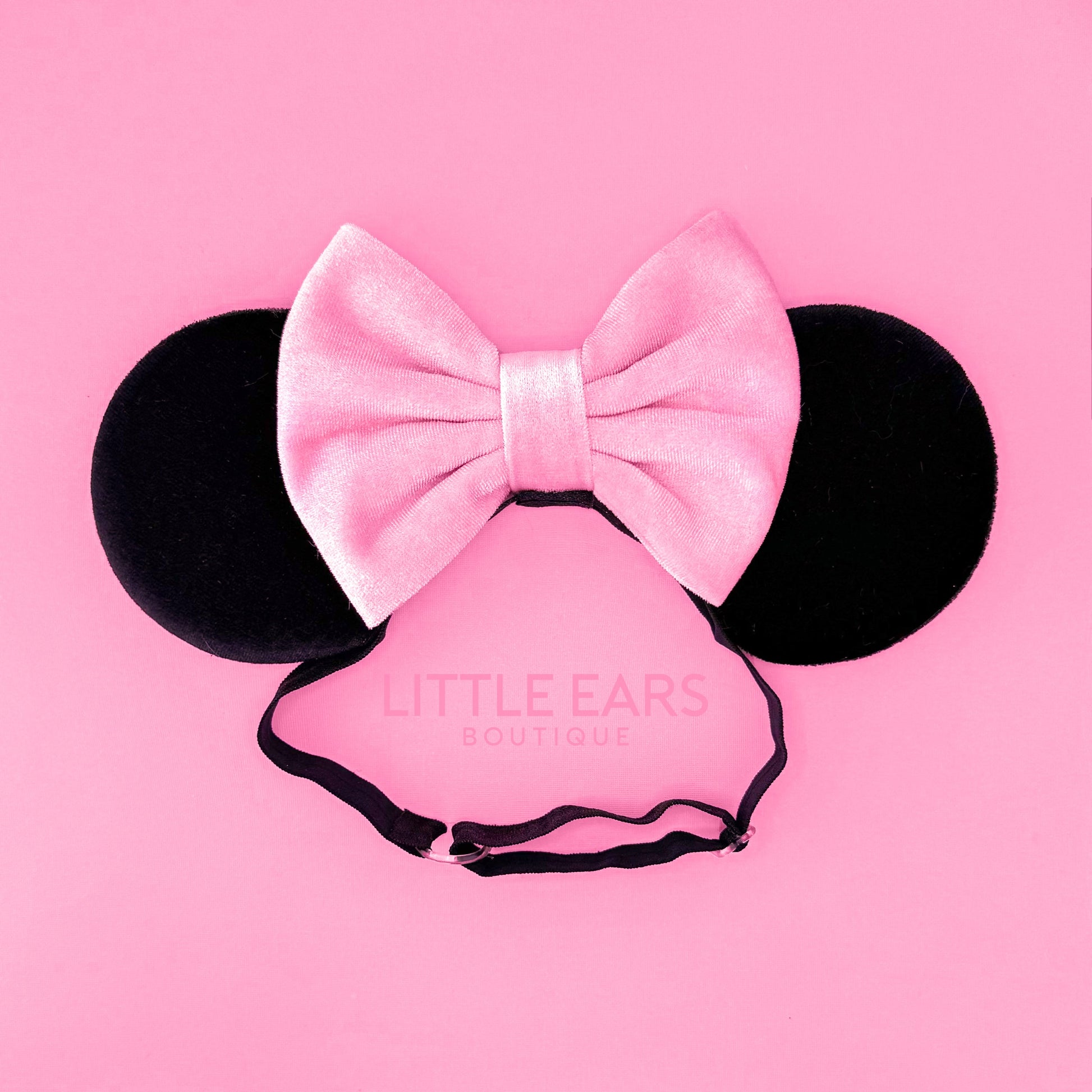Pink and Black Velvet Elastic Ears - Little Ears Boutique - Handmade Theme Park Inspired Mickey Ears Headband - Valentine's Day Mouse Ears