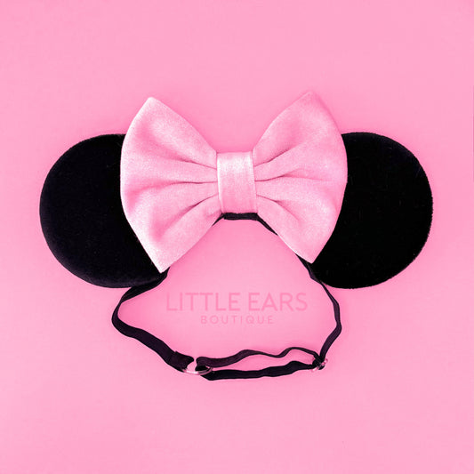 Pink and Black Velvet Elastic Ears - Little Ears Boutique - Handmade Theme Park Inspired Mickey Ears Headband - Valentine's Day Mouse Ears