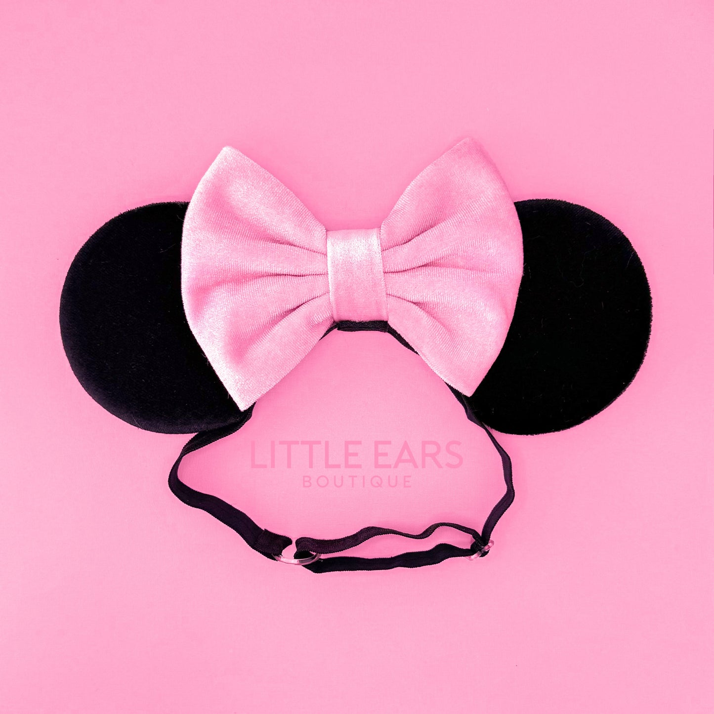 Pink and Black Velvet Elastic Mickey Ears - mickey ears - disney ears - mouse ears headband - little ears boutique