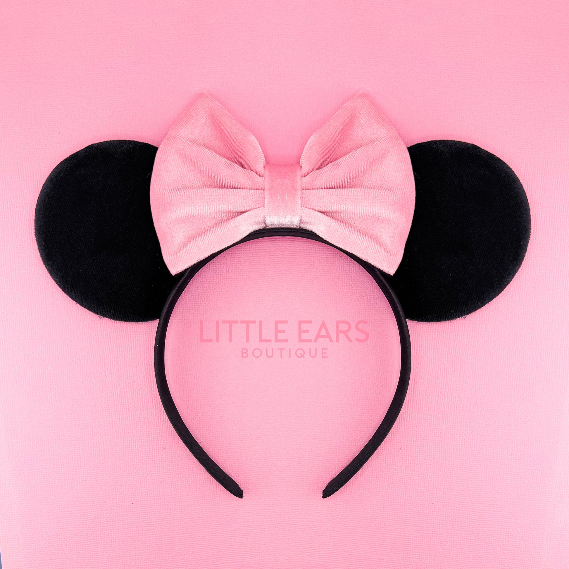 Pink Bow & Black Velvet Ears - Little Ears Boutique - Handmade Theme Park Inspired Mickey Ears Headband - Valentine's Day Mouse Ears