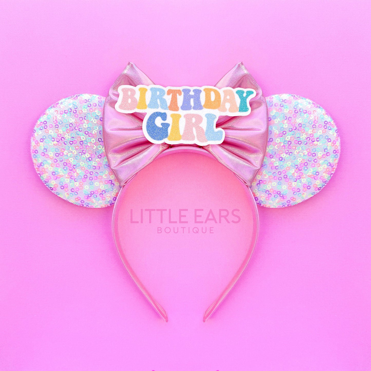 Pink Confetti Birthday Ears - Little Ears Boutique - Handmade Theme Park Inspired Birthday Mickey Ears Headband