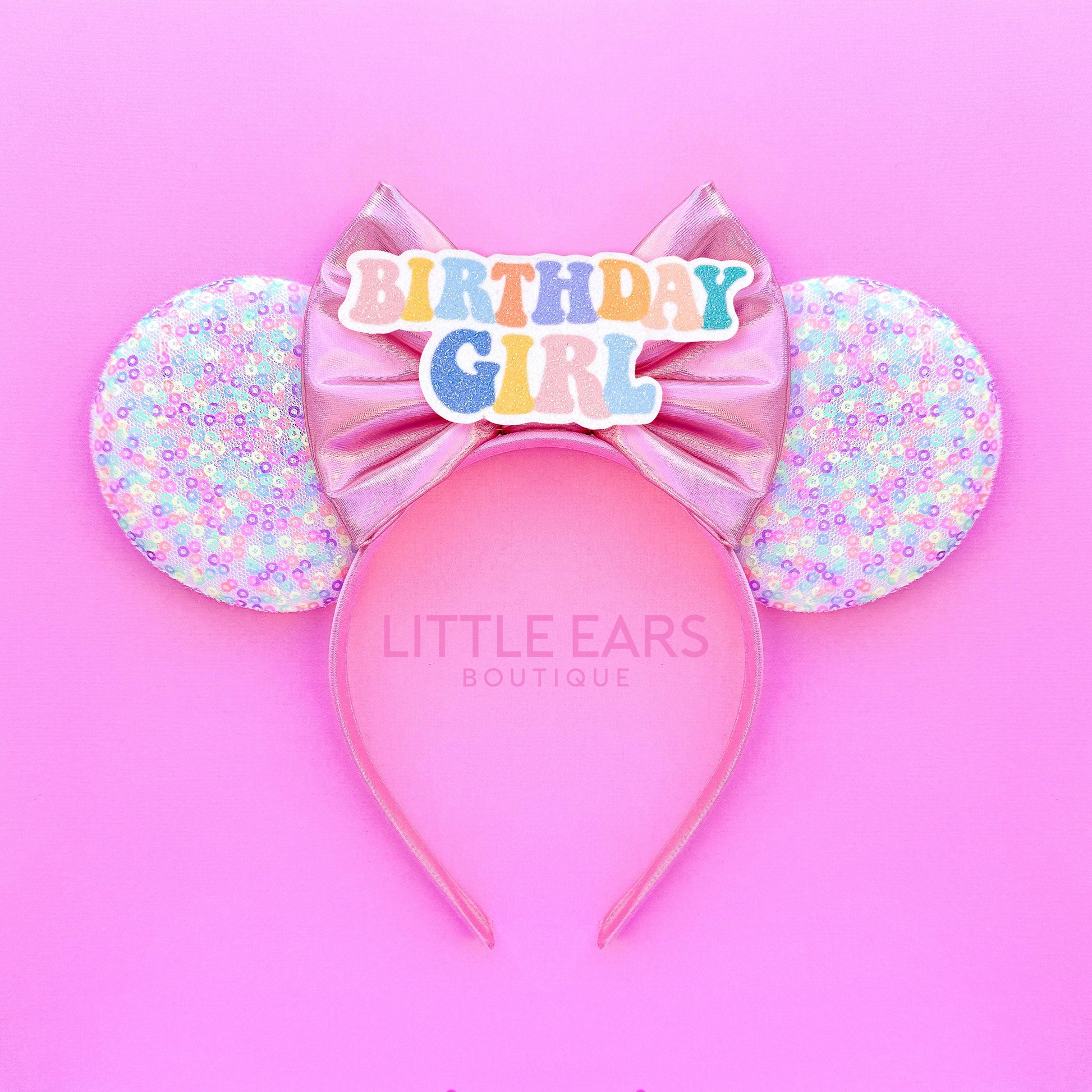 Pink Confetti Birthday Ears - Little Ears Boutique - Handmade Theme Park Inspired Birthday Mickey Ears Headband