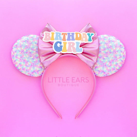 Pink Confetti Birthday Ears - Little Ears Boutique - Handmade Theme Park Inspired Birthday Mickey Ears Headband