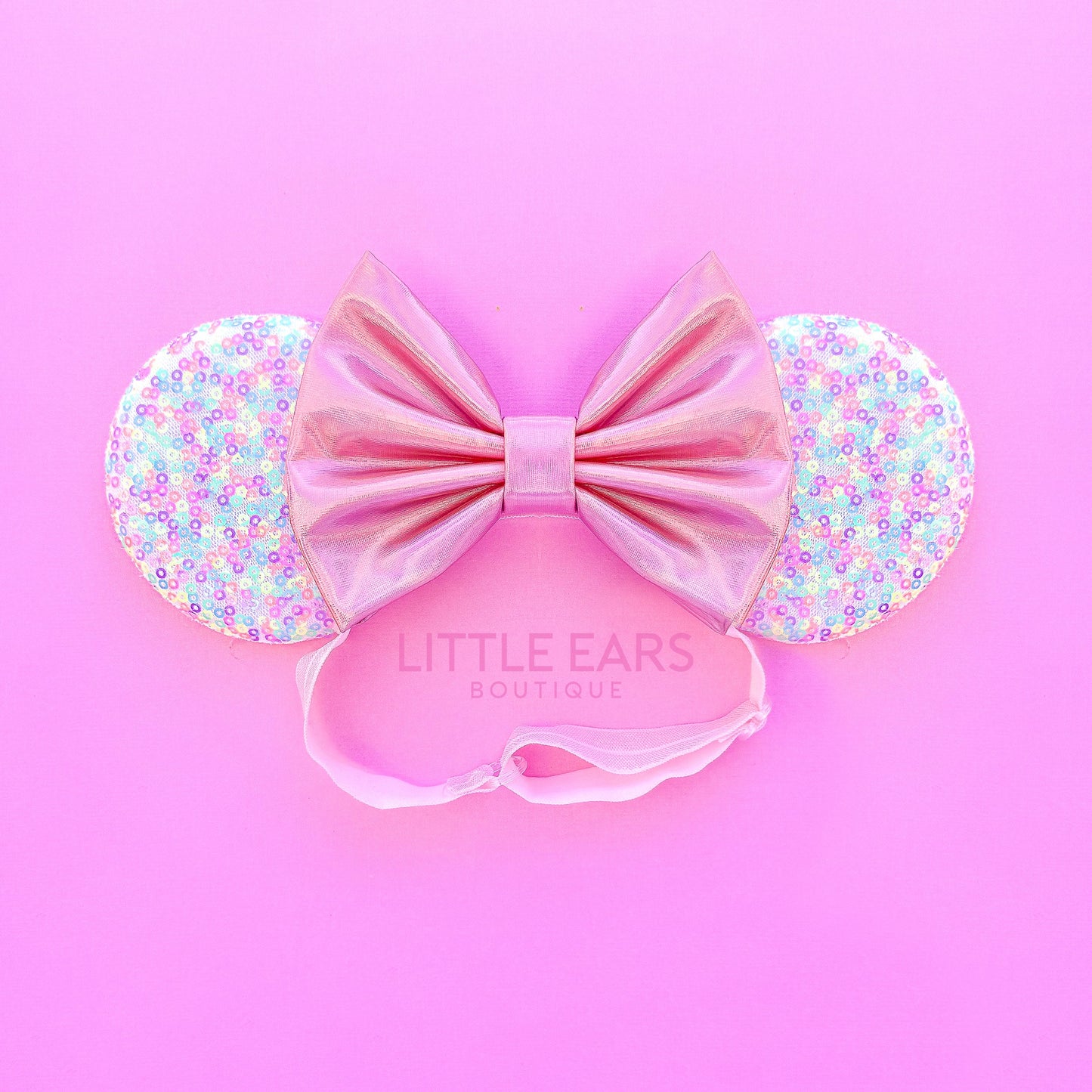 Pink Confetti Elastic Mickey Ears - mickey ears - disney ears - mouse ears headband - little ears boutique