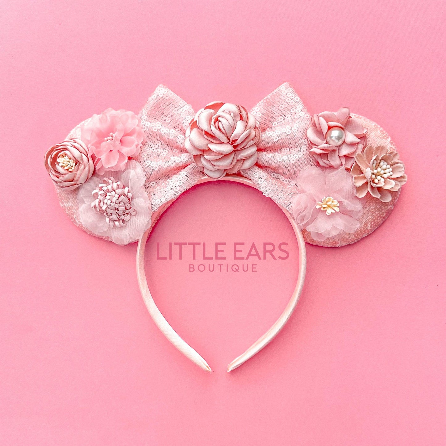 Pink Flowers Mickey Ears- mickey ears disney headband mouse
