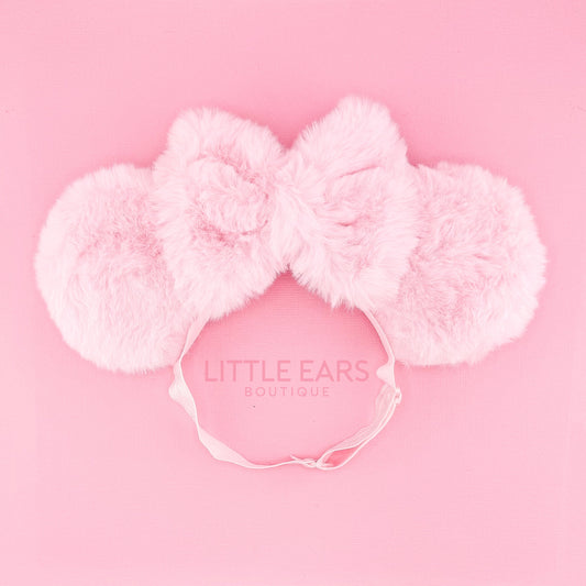 Pink Fur Elastic Mickey Ears - mickey ears - disney ears - mouse ears headband - little ears boutique