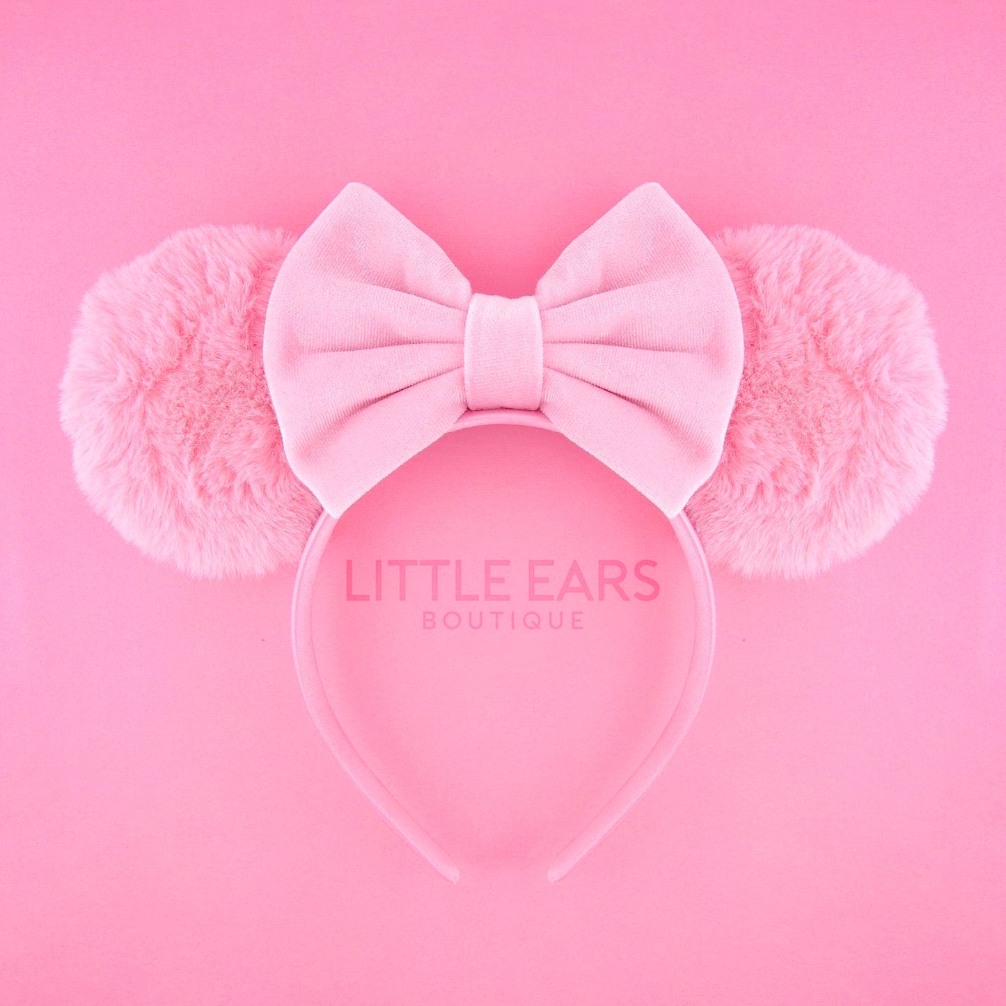 Pink Fur & Velvet Ears - Little Ears Boutique - Handmade Theme Park Inspired Mickey Ears Headband - Valentine's Day Mouse Ears