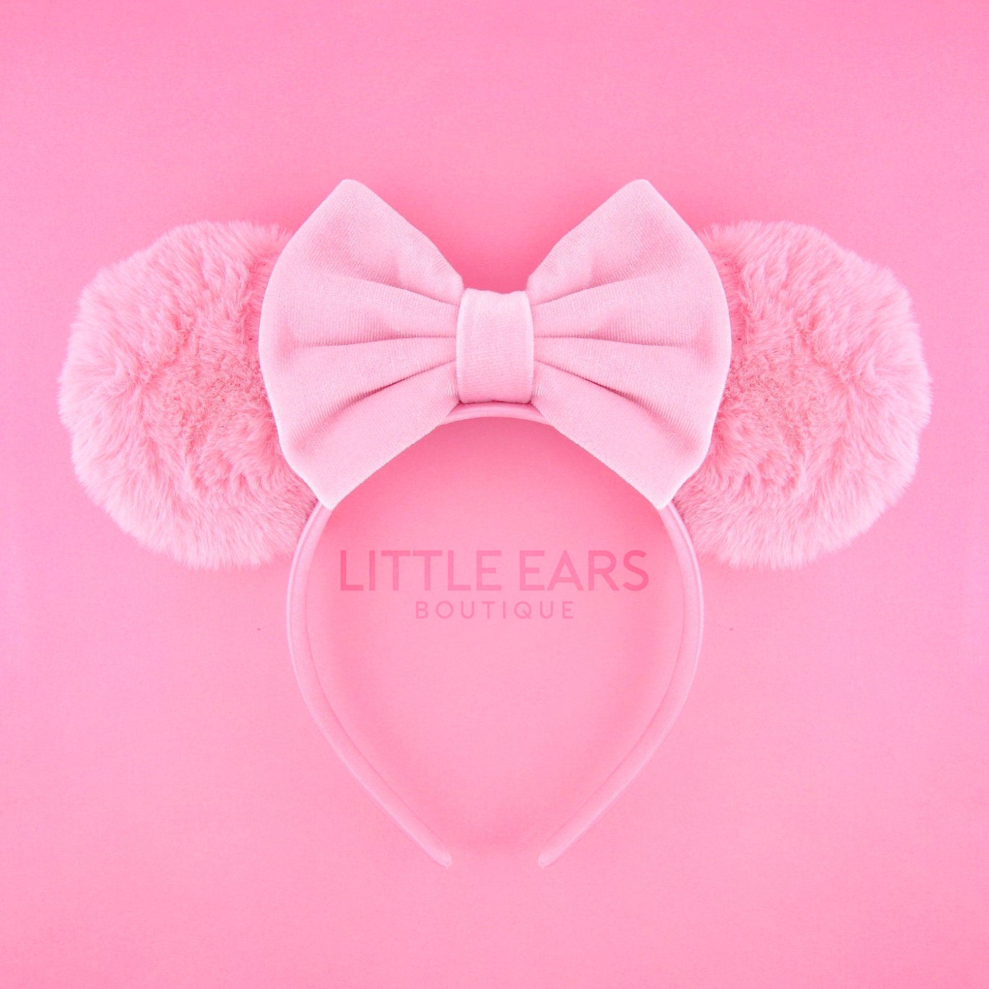 Pink Fur & Velvet Ears - Little Ears Boutique - Handmade Theme Park Inspired Mickey Ears Headband - Valentine's Day Mouse Ears