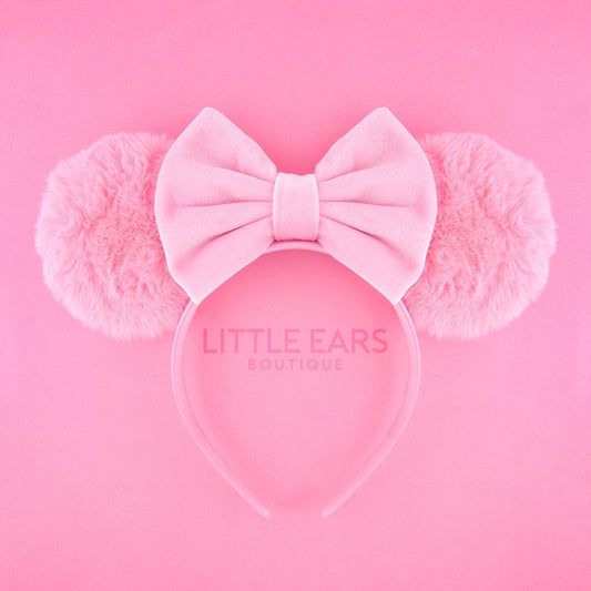 Pink Fur & Velvet Ears - Little Ears Boutique - Handmade Theme Park Inspired Mickey Ears Headband - Valentine's Day Mouse Ears