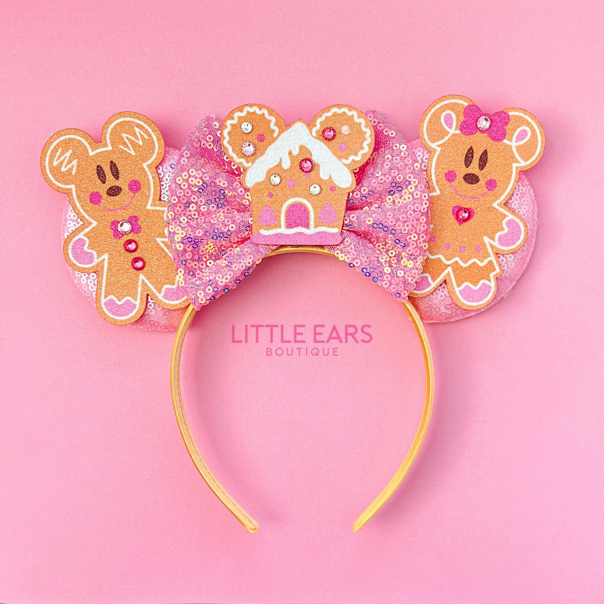 Pink Gingerbread Mickey Ears- mickey ears disney headband mouse
