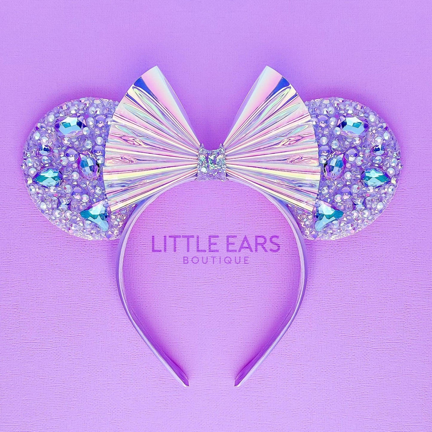 Pink Iridescent Sparkle Ears - Little Ears Boutique - Handmade Theme Park Inspired Mickey Ears Headband - Valentine's Day Mouse Ears