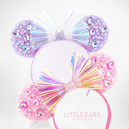 Pink Iridescent Sparkle Ears - Little Ears Boutique - Handmade Theme Park Inspired Mickey Ears Headband - Valentine's Day Mouse Ears