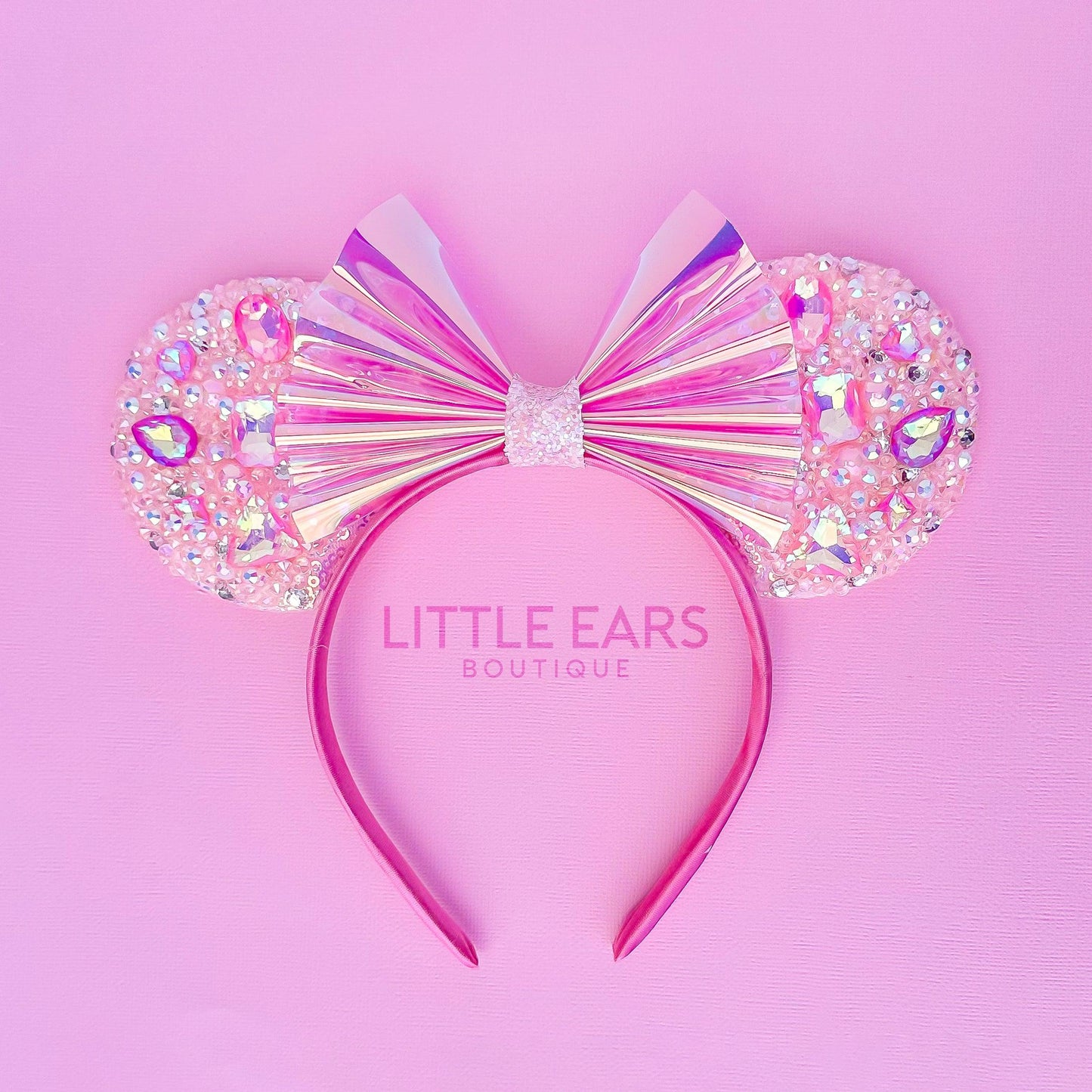 Pink Iridescent Sparkle Ears - Little Ears Boutique - Handmade Theme Park Inspired Mickey Ears Headband - Valentine's Day Mouse Ears