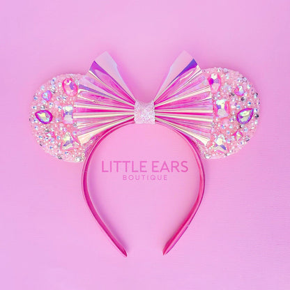 Pink Iridescent Sparkle Ears - Little Ears Boutique - Handmade Theme Park Inspired Mickey Ears Headband - Valentine's Day Mouse Ears