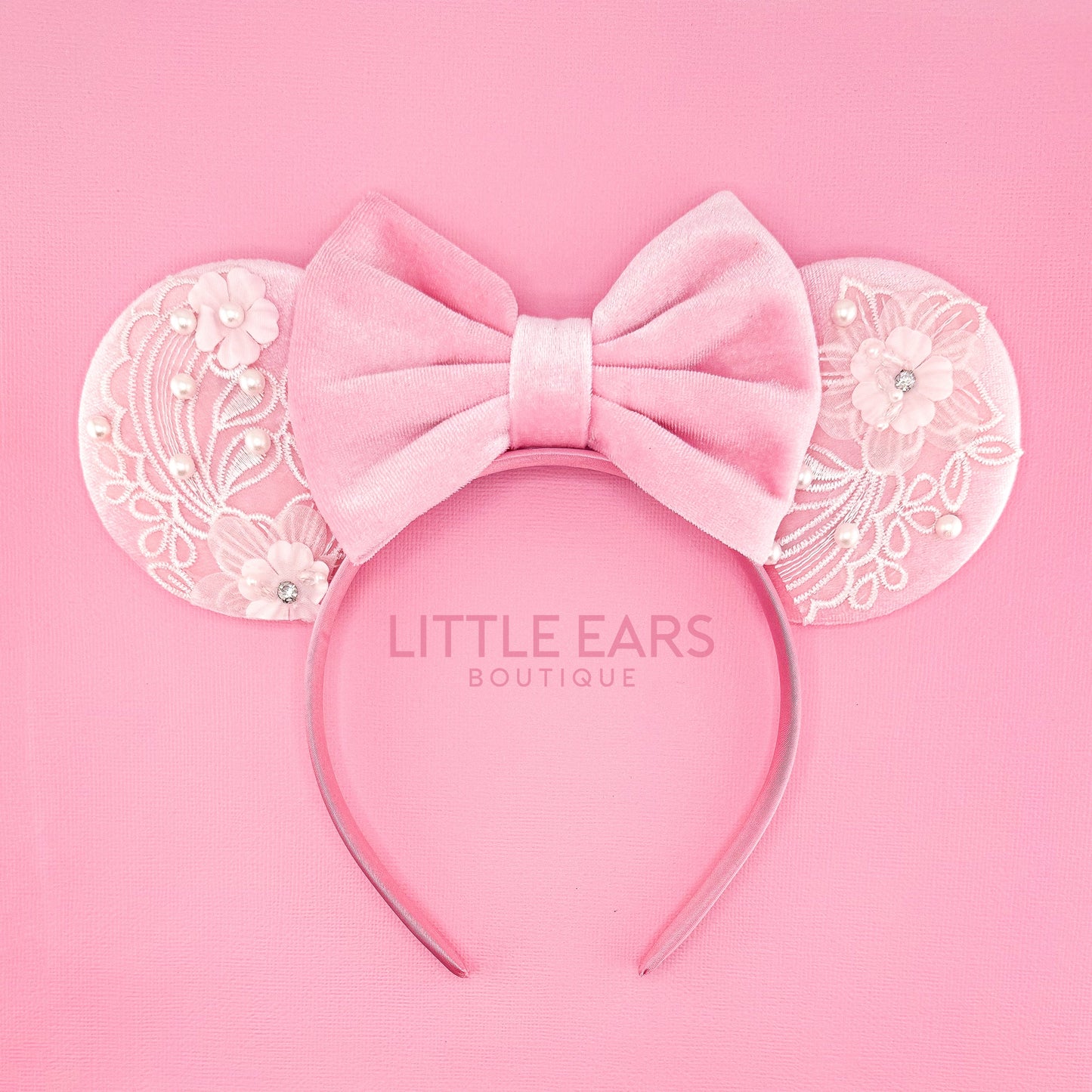 Pink Lace Velvet Mickey Ears - mickey ears - disney ears - mouse ears headband - little ears boutique