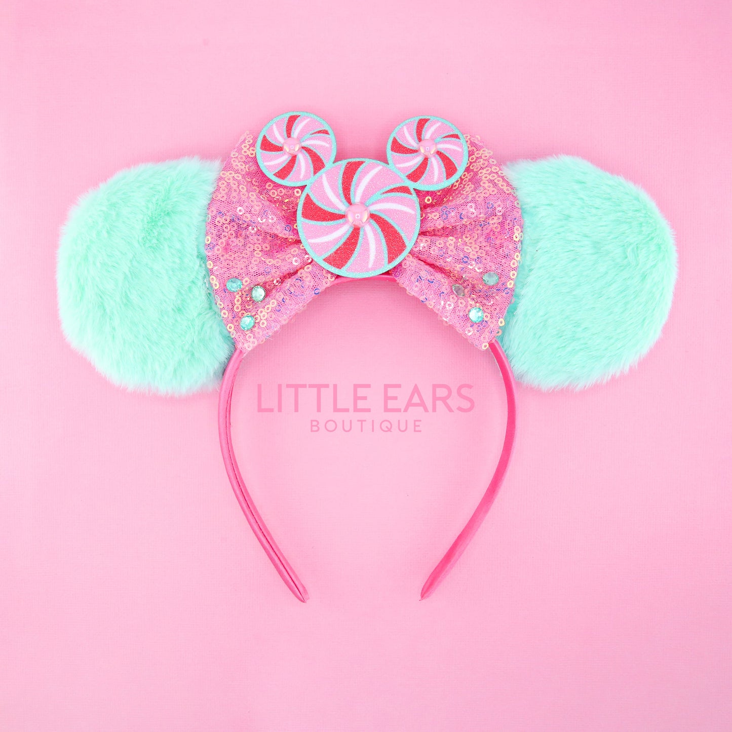 Pink & Mint Candy Fur Mickey Ears - mickey ears - disney ears - mouse ears headband - little ears boutique