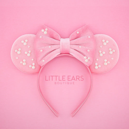 Pink Pearls Ears - Little Ears Boutique - Handmade Theme Park Inspired Mickey Ears Headband - Valentine's Day Mouse Ears