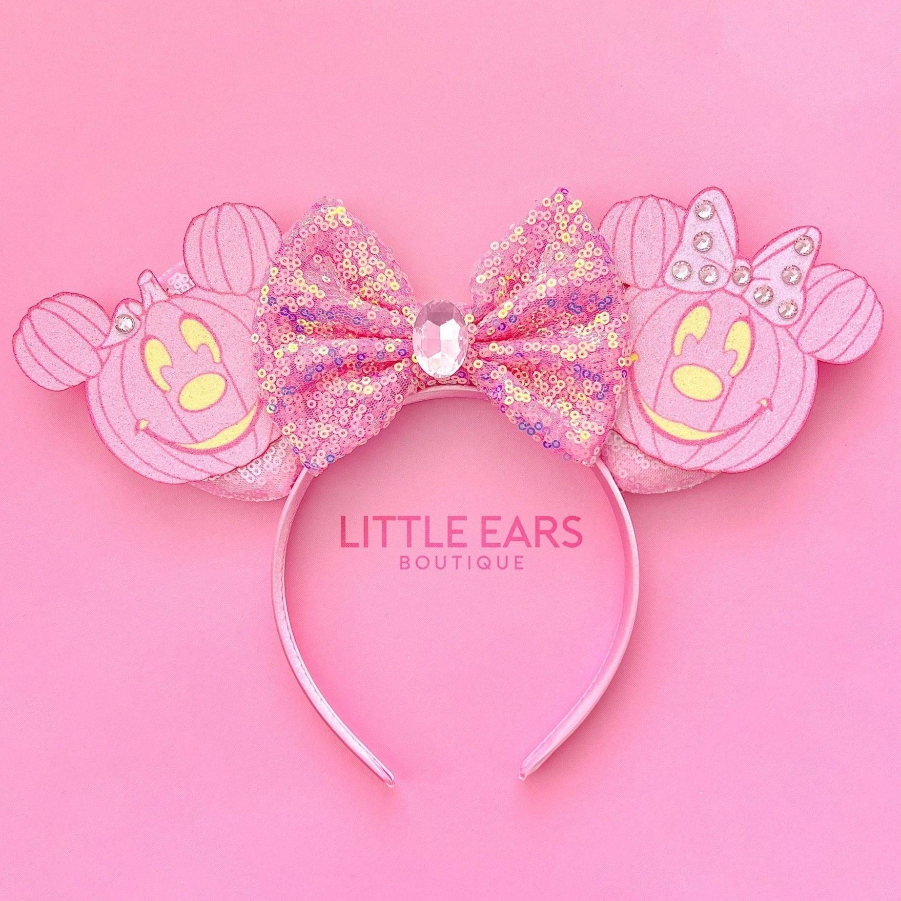 Pink Pumpkin Halloween Mickey Ears- mickey ears disney headband mouse