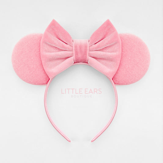 Pink Velvet Ears - Little Ears Boutique - Handmade Theme Park Inspired Mickey Ears Headband - Valentine's Day Mouse Ears