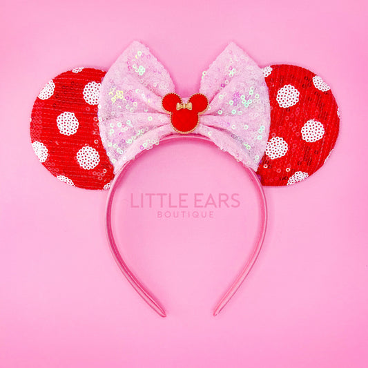 Pink & White Darling Dots Ears - Little Ears Boutique - Handmade Theme Park Inspired Mickey Ears Headband - Valentine's Day Mouse Ears