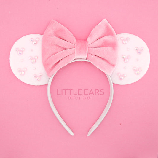 Pink & White Pearls Ears - Little Ears Boutique - Handmade Theme Park Inspired Mickey Ears Headband - Valentine's Day Mouse Ears