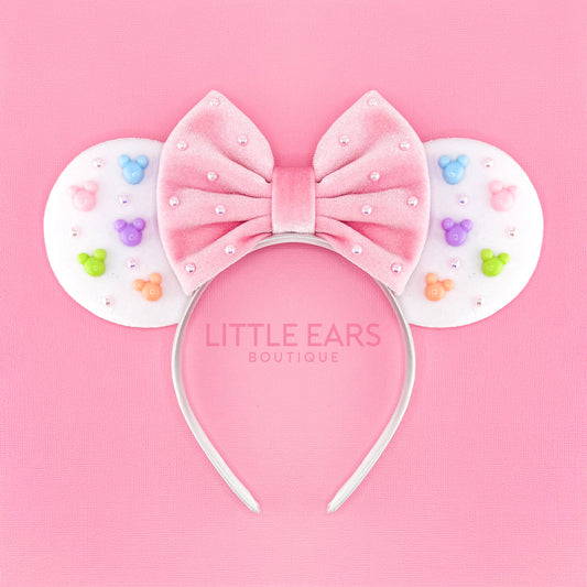 Pink & White Velvet Mickey Ears - mickey ears - disney ears - mouse ears headband - little ears boutique