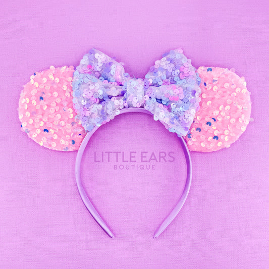 New Pink & Purple Sequin Mickey Ears
