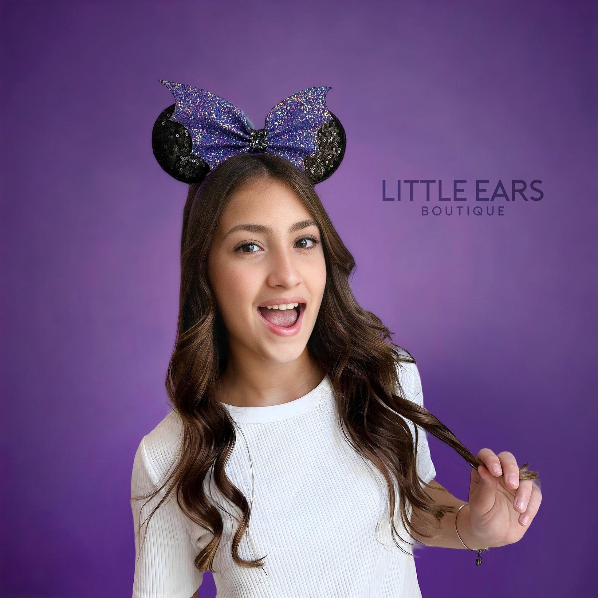 Purple Bat Glitter Bow Mickey Ears- mickey ears disney headband mouse